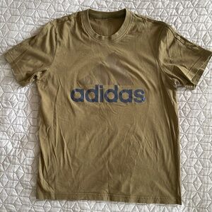 Adidas Men's Olive T-Shirt with Blue Logo